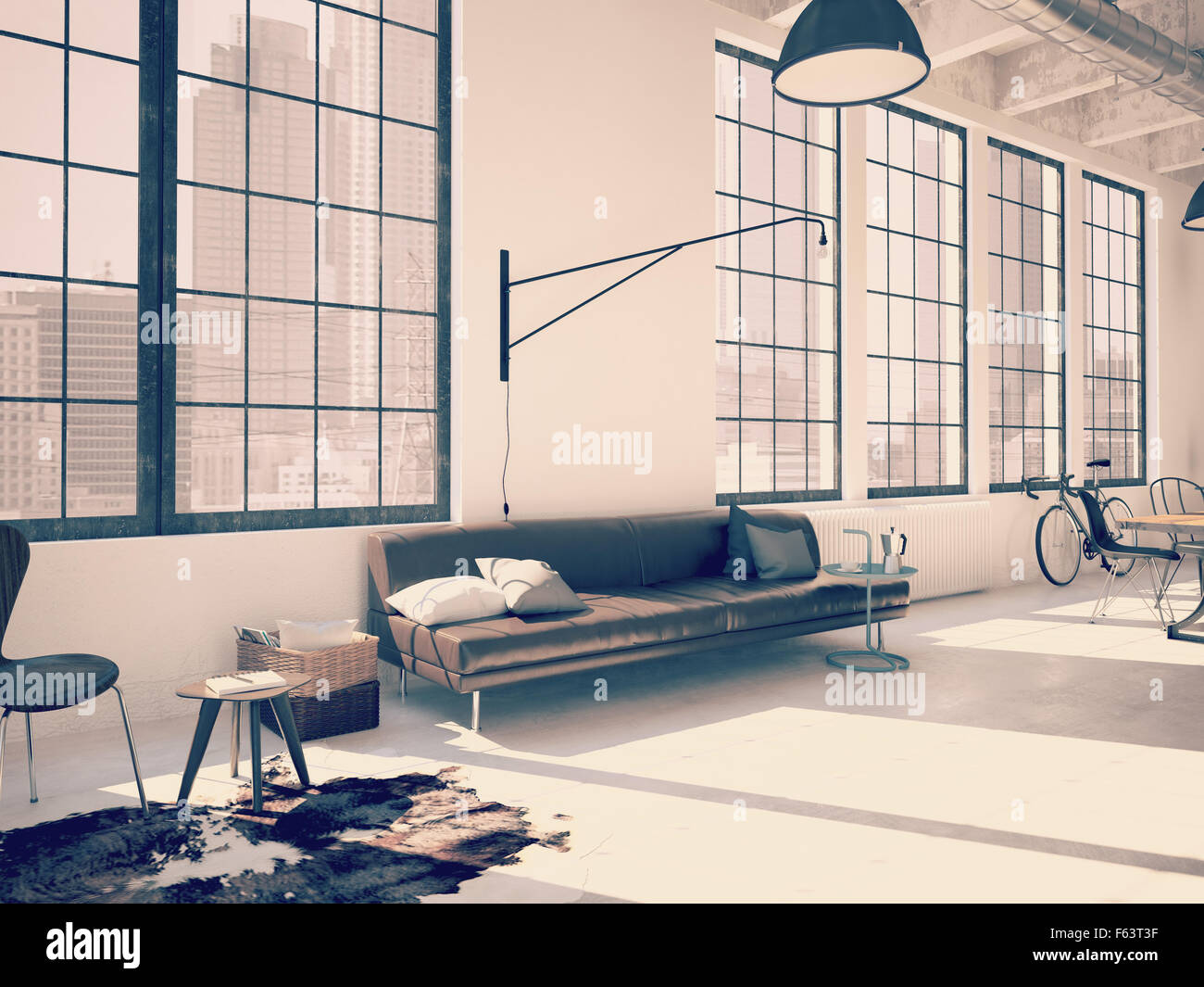 Empty loft with view at skyline hi-res stock photography and images - Alamy