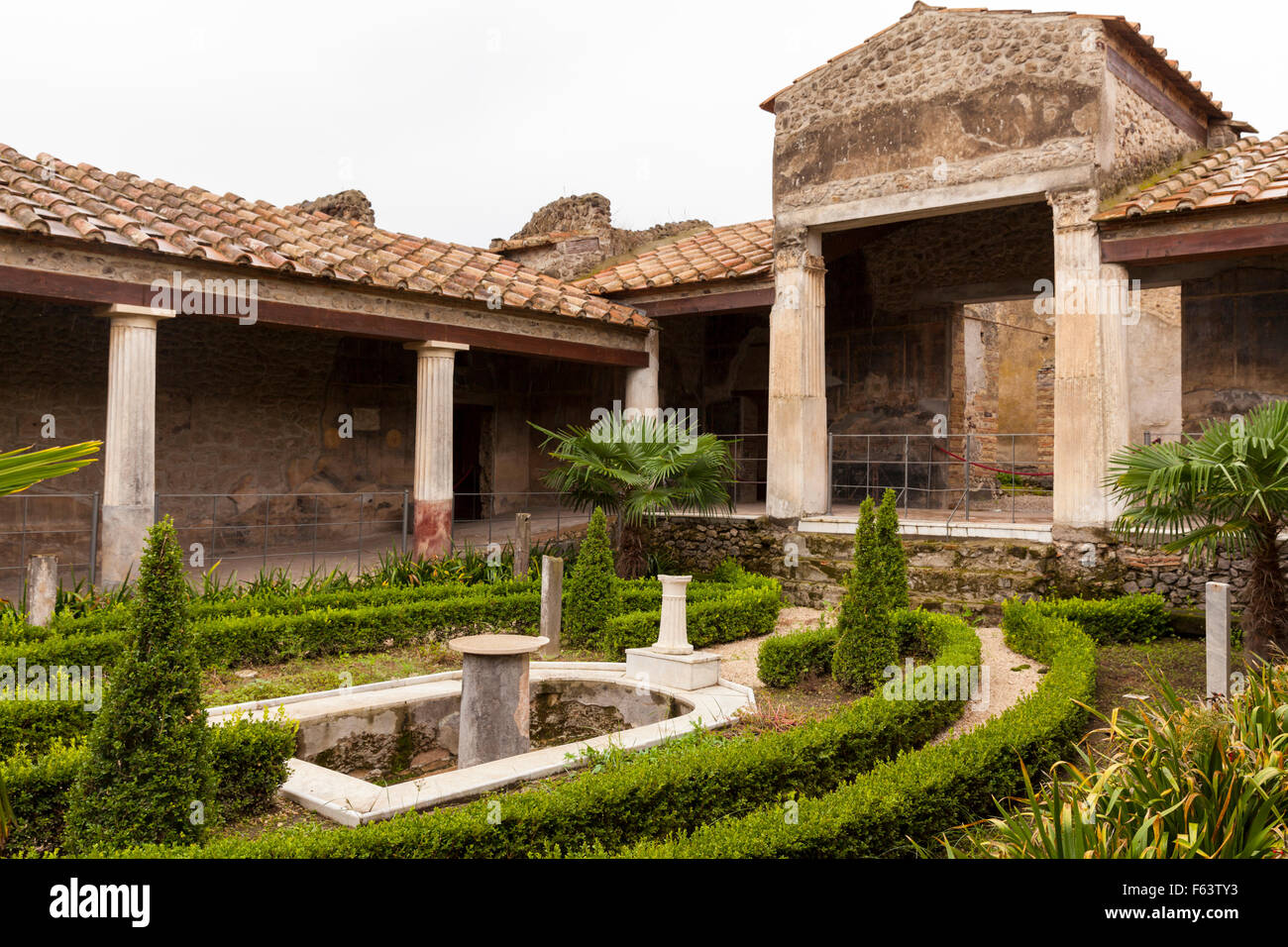 Casa Degli Amorini Dorati, House of the Gilded Cupids, atrium of the restored villa at the excavation site of Pompeii, Italy Stock Photo