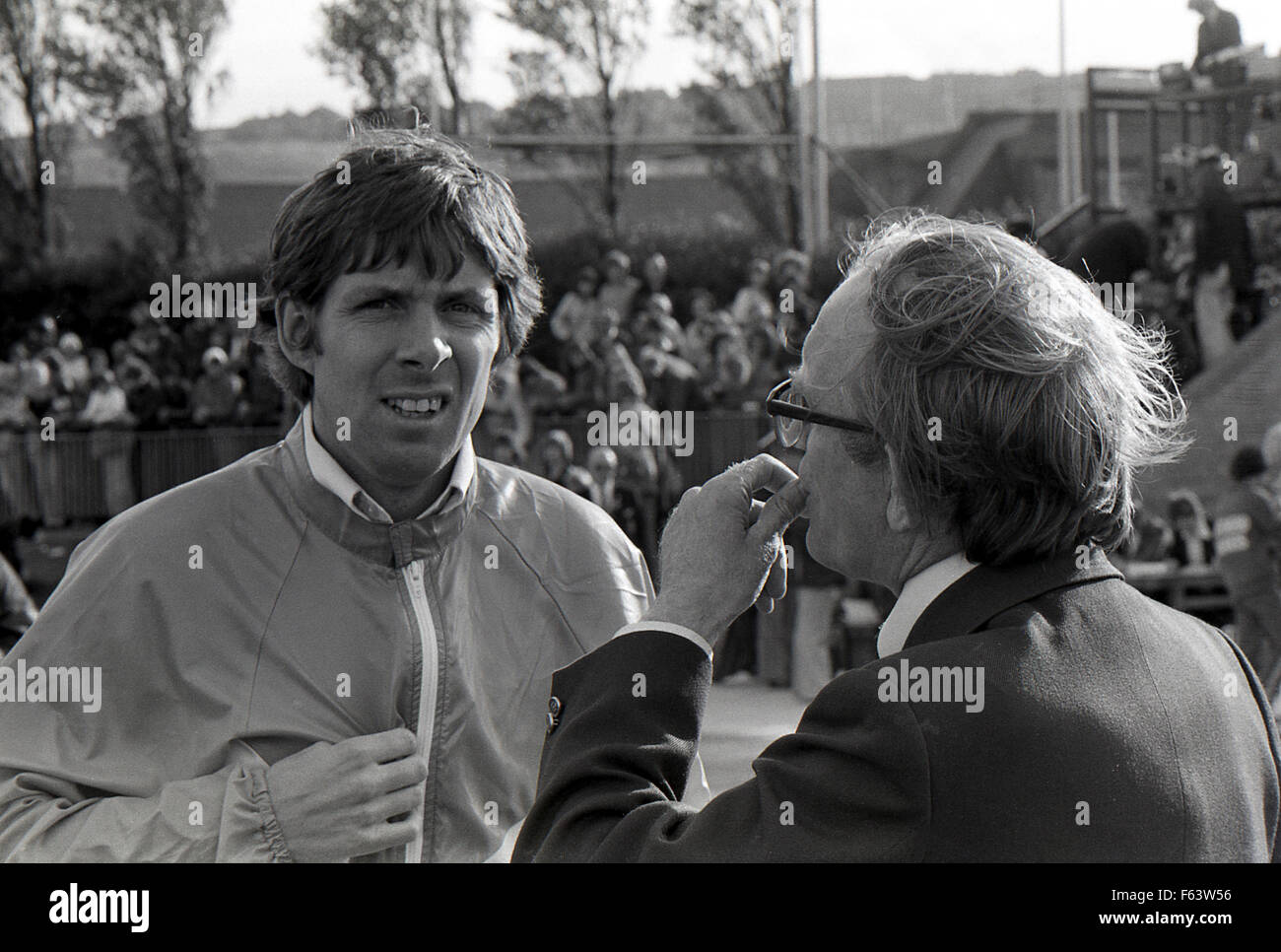 Brendan Foster and coach Stan Long  at the Gateshead Stadium in the 1970's Stock Photo