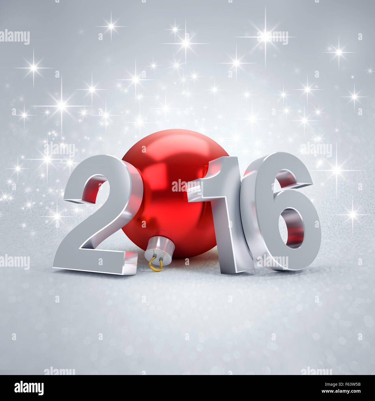 3D New Year 2016 concept with a red christmas ball on sparking background Stock Photo