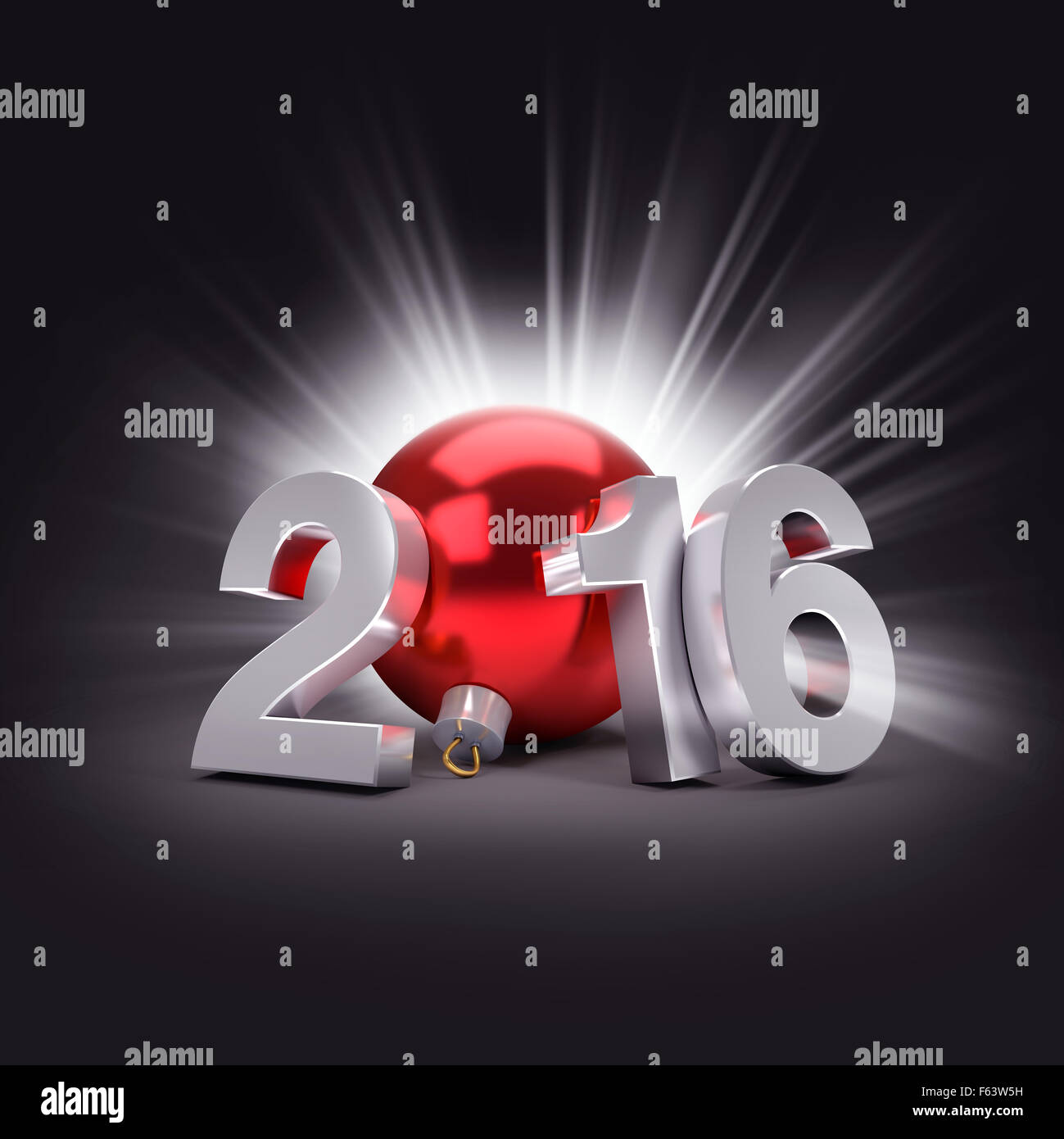 3D New Year 2016 concept with a red christmas ball Stock Photo