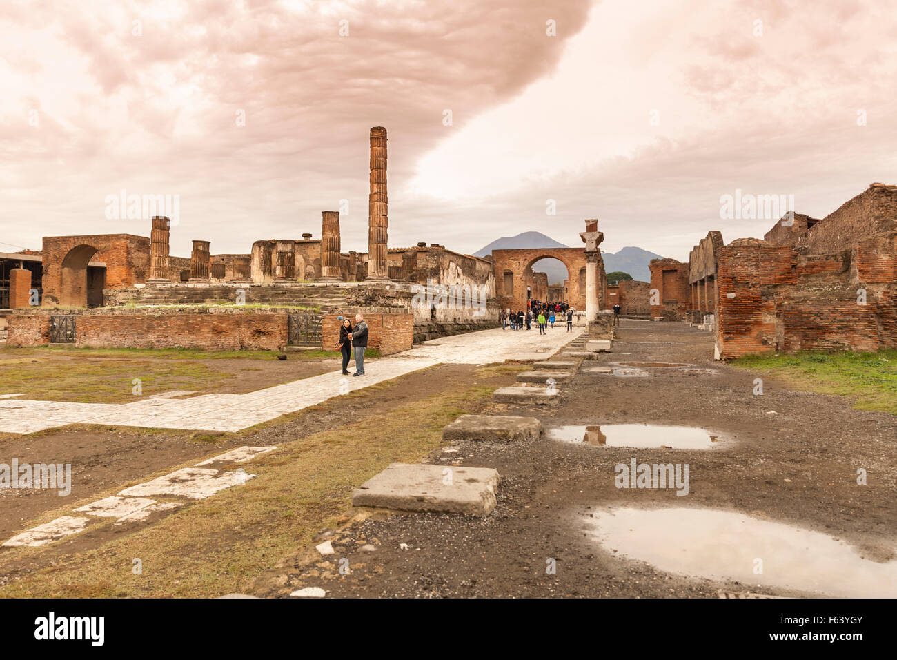 Pompeii forum and ruins at the ancient Roman archaeological site in  Pompei near Naples, Italy Stock Photo