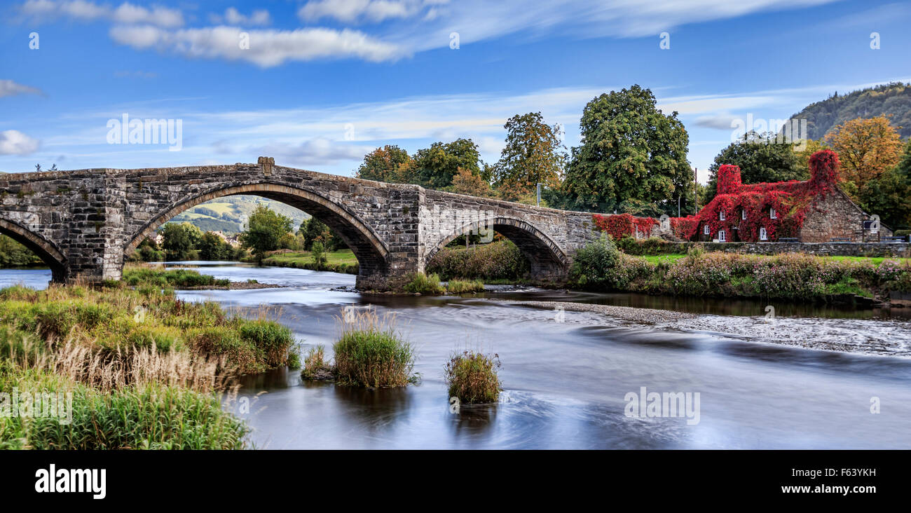 Pont Fawr, famous medieval stone bridge across the river Conwy, and