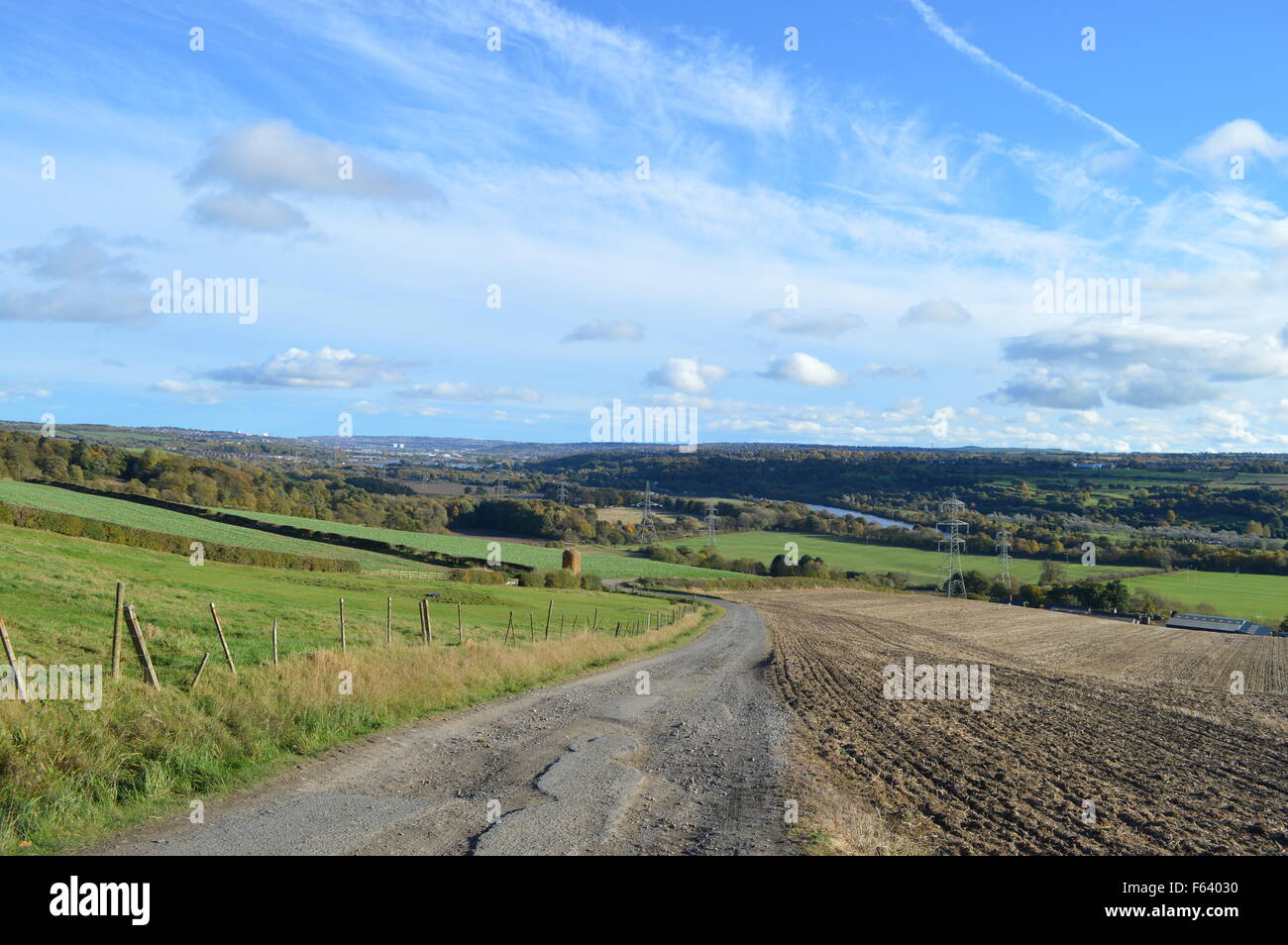 country road and farmland from Heddon-on-the-Wall Stock Photo