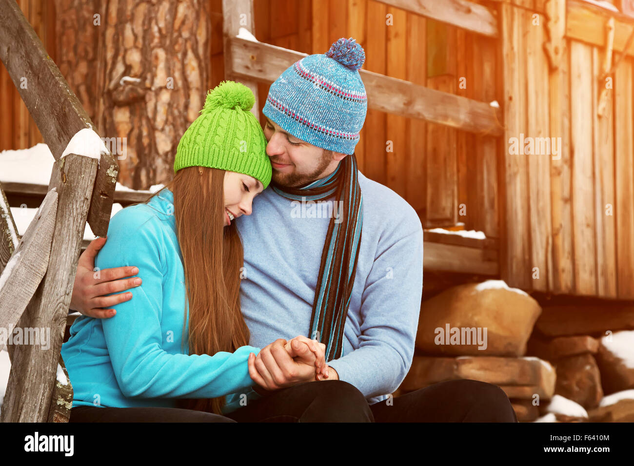 Young happy couple in love outdoors in the winter Stock Photo - Alamy