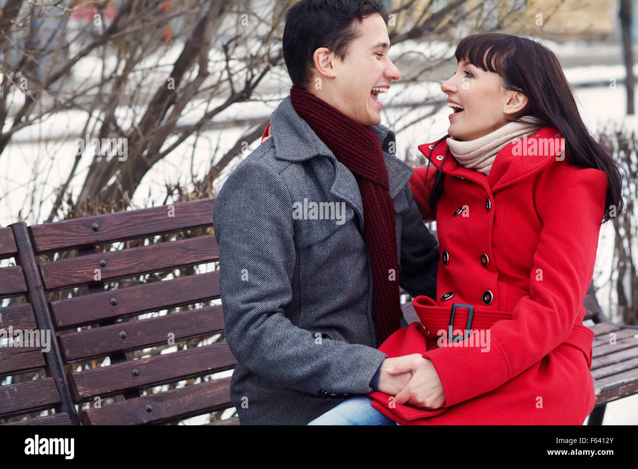 Young happy couple in love outdoors. loving man and woman on a walk in ...