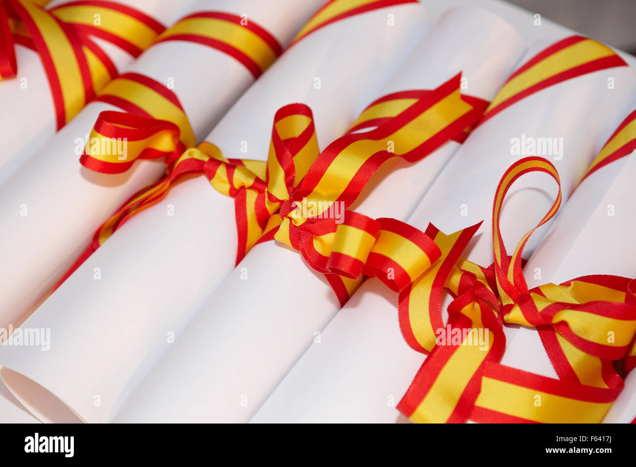 Group of diplomas with spanish flag on ribbons Stock Photo Alamy