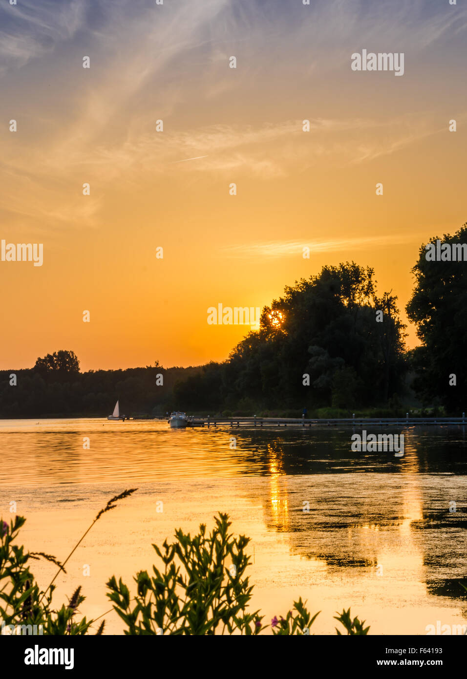 Lake at sunset in Kralingen, Rotterdam, Netherlands Stock Photo