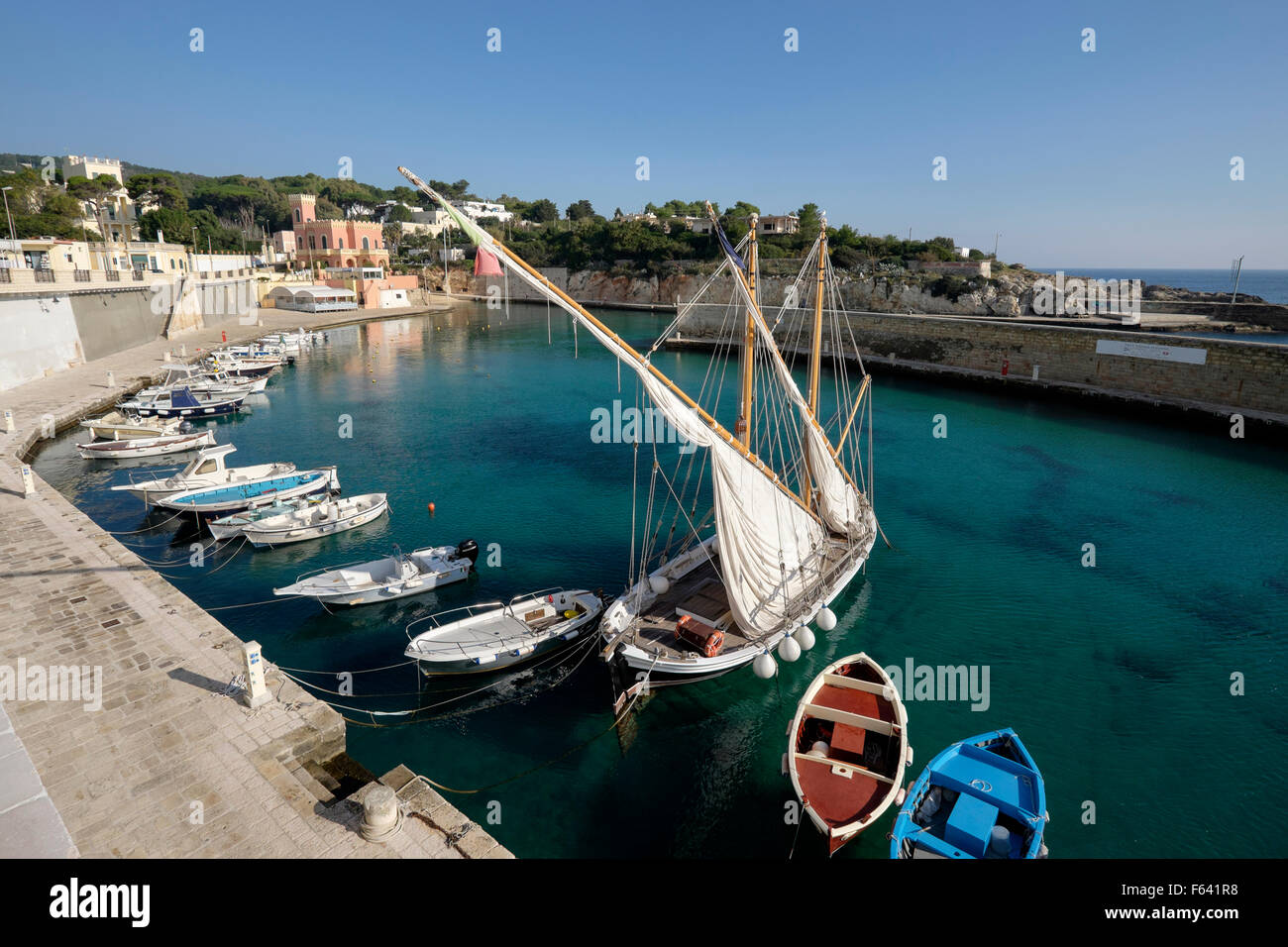 Boats in the harbour of Tricase, Lecce Province, Puglia, Italy Stock Photo