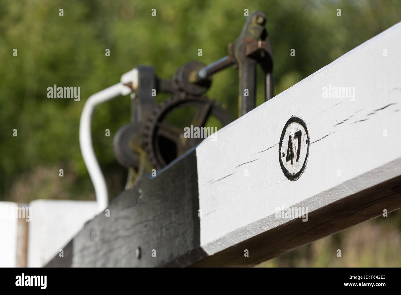 UK, Tardebigge, lock gates to lock no 47 at the Tardebigge lock flight on the Birmingham to Worcester canal. Stock Photo