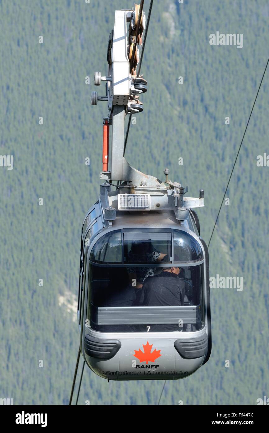 The Banff Gondola traveling up Sulphur Mountain in the Rocky Mountains of Alberta, Canada. Stock Photo