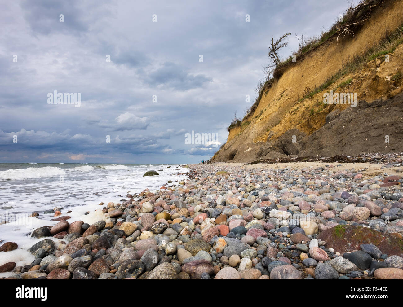 Pebbles on beach, cliffs, Baltic Sea, Ahrenshoop, Fischland, Fischland-Zingst, Mecklenburg-Western Pomerania, Germany Stock Photo