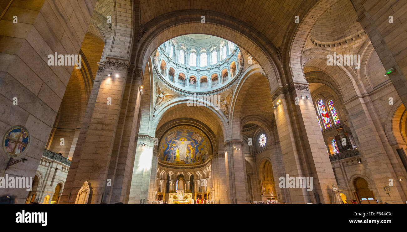 Interior arches of the Basilica of Sacré Coeur, Montmartre, Paris, Ile-de-France, France Stock Photo
