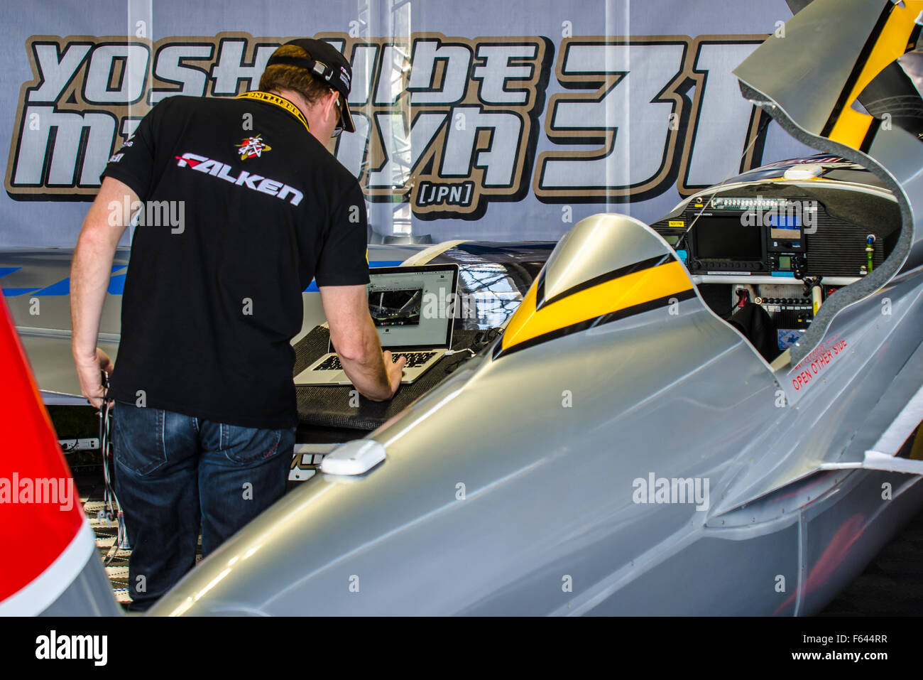 Crew of Yoshihide Muroya from Japan in the Red Bull Air Race. Stock Photo