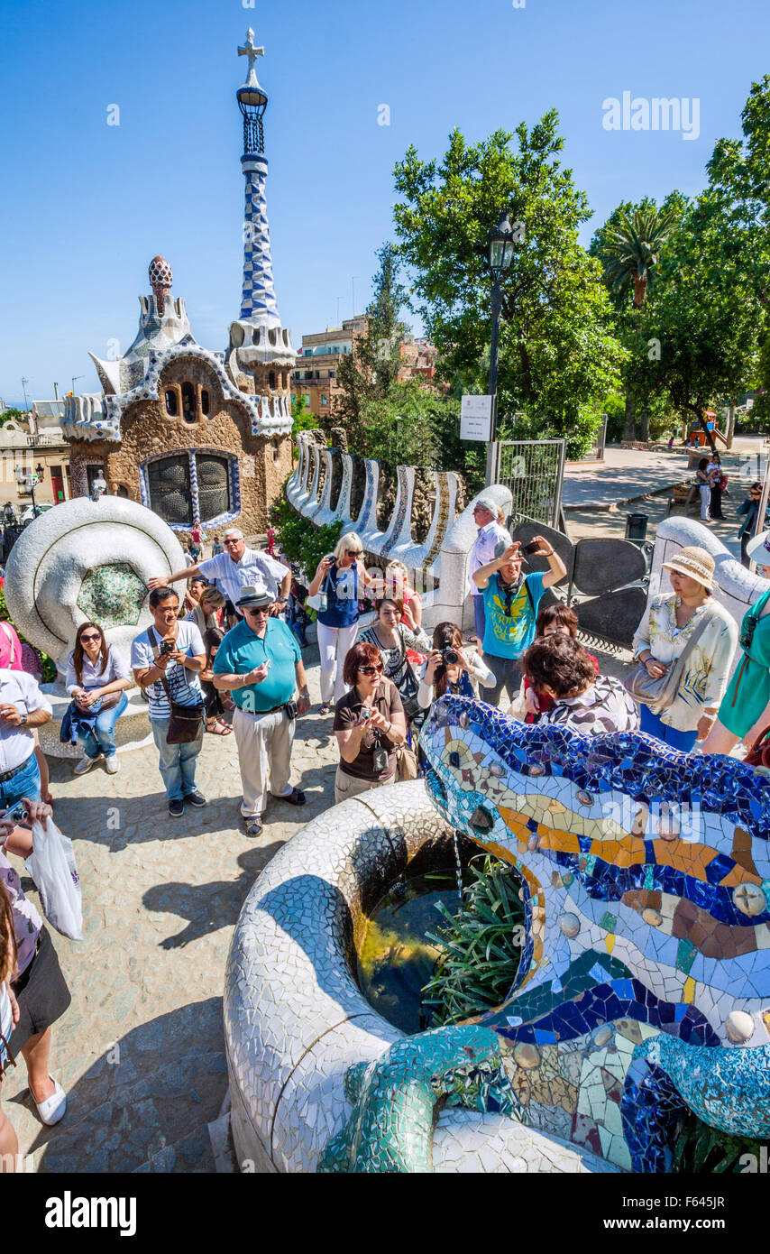 Spain, Catalonia, Barcelona, Gracia district, Park Güell, garden complex with architectural elements designed by Antoni Gaudi Stock Photo