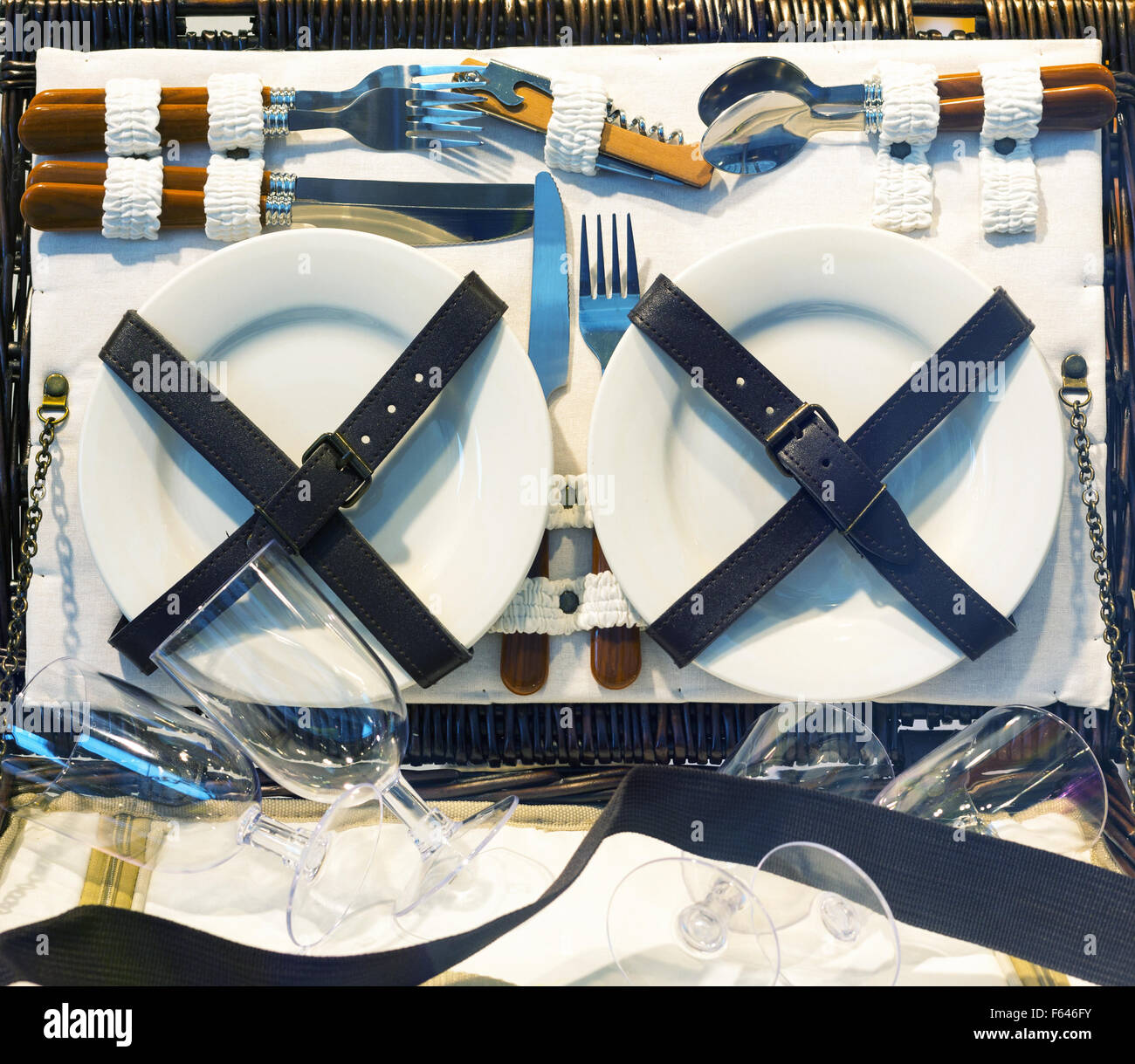 Closeup of open picnic basket Stock Photo Alamy