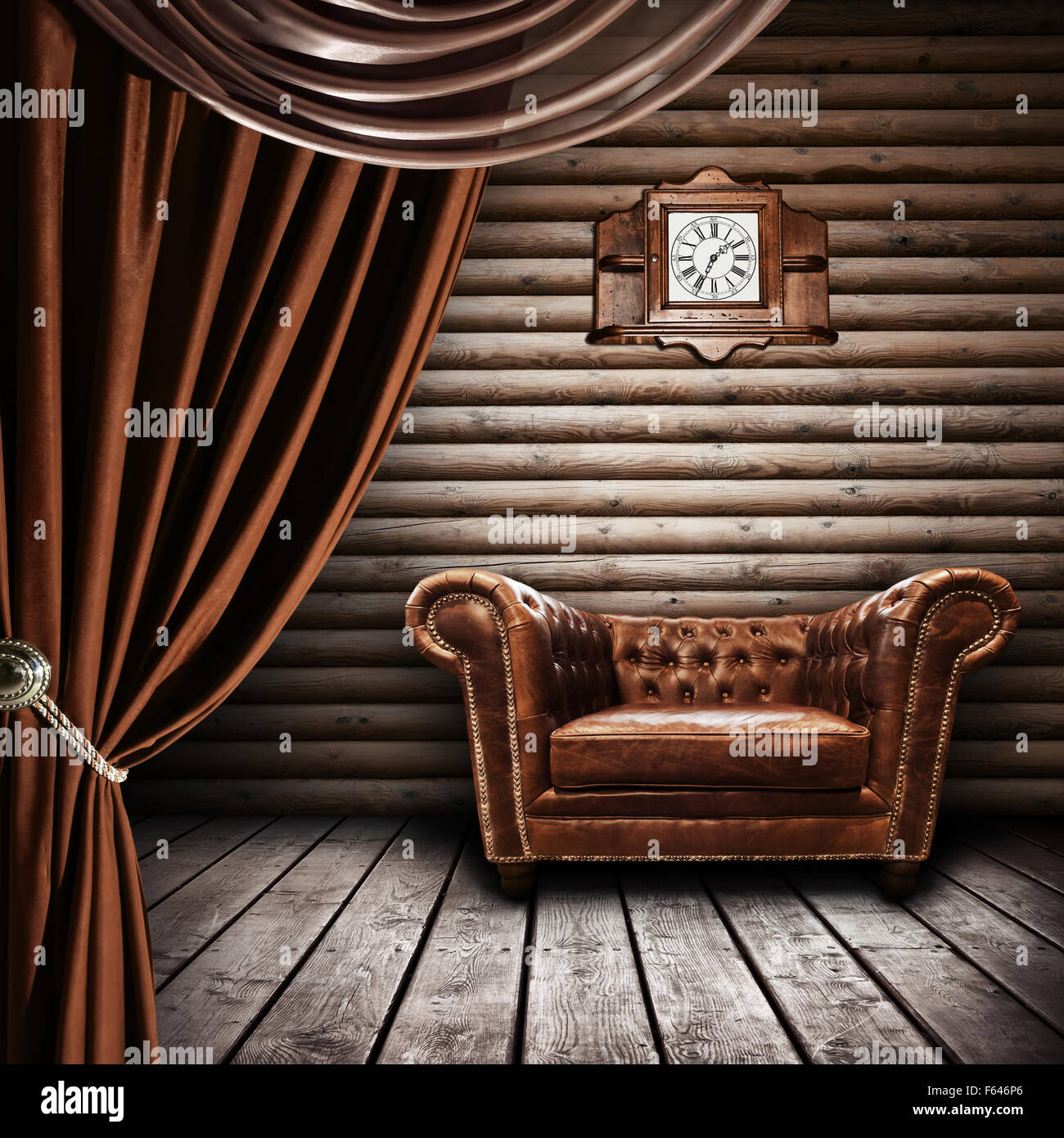 Interior of vintage wooden room Stock Photo - Alamy
