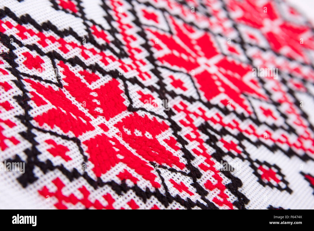 Ukrainian traditional embroidery patterns. Close-up diagonal view Stock Photo