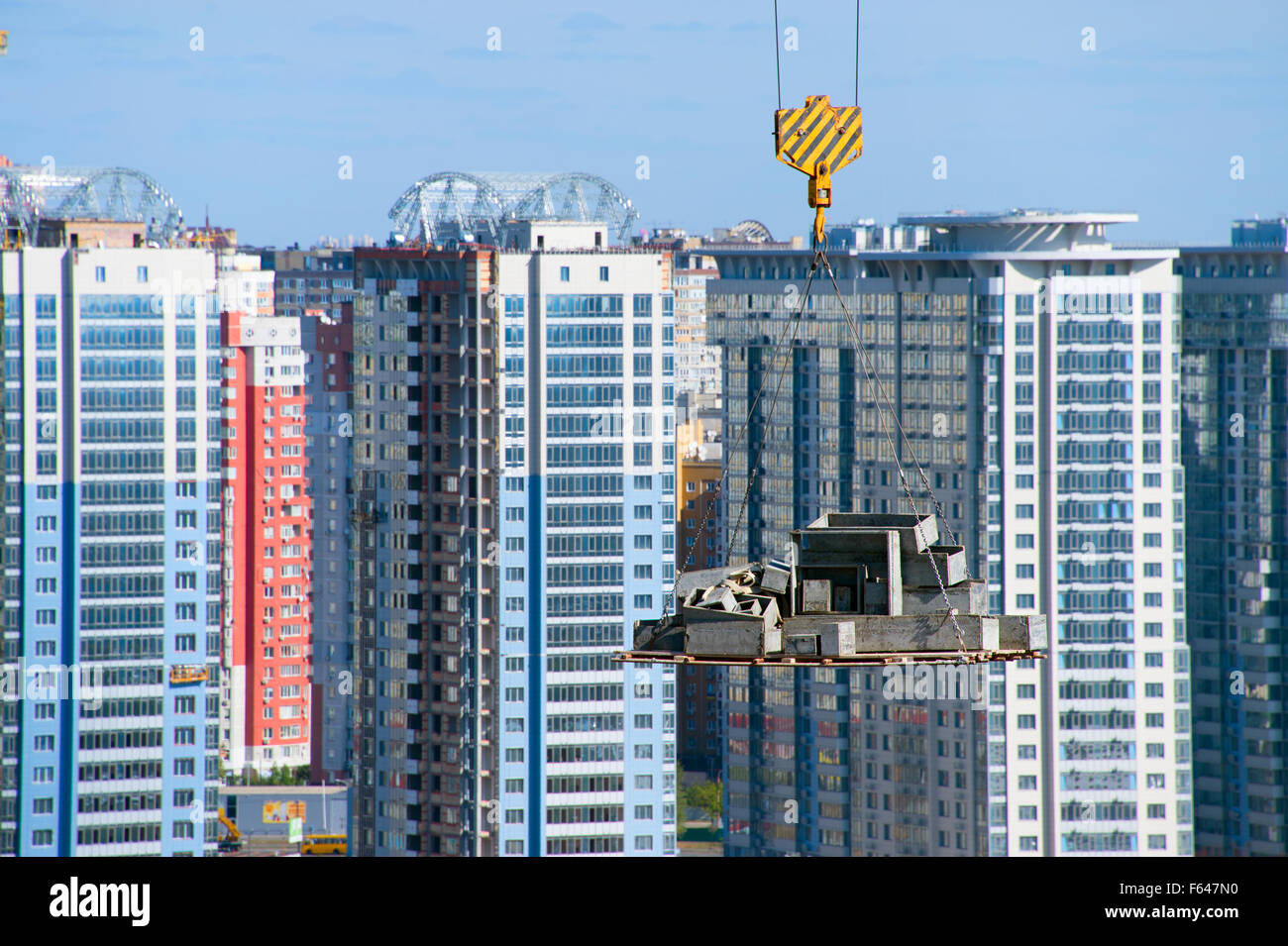 Construction concrete block apartment building hires stock photography