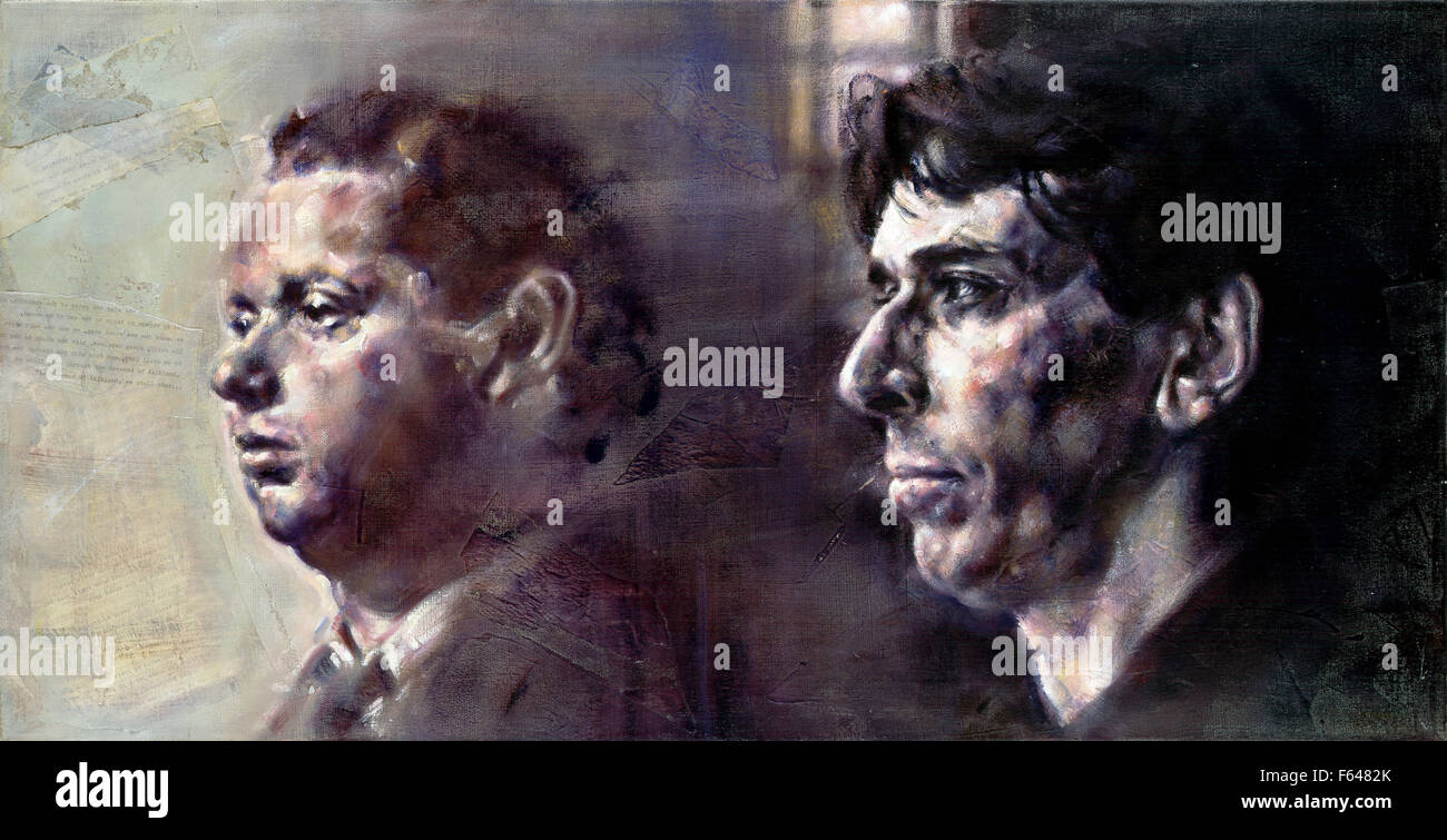 Double portrait of Dylan Thomas & John Cale, celebrated Welsh poet, and fellow countryman musician song-writer & co-founder of The Velvet Underground. Stock Photo