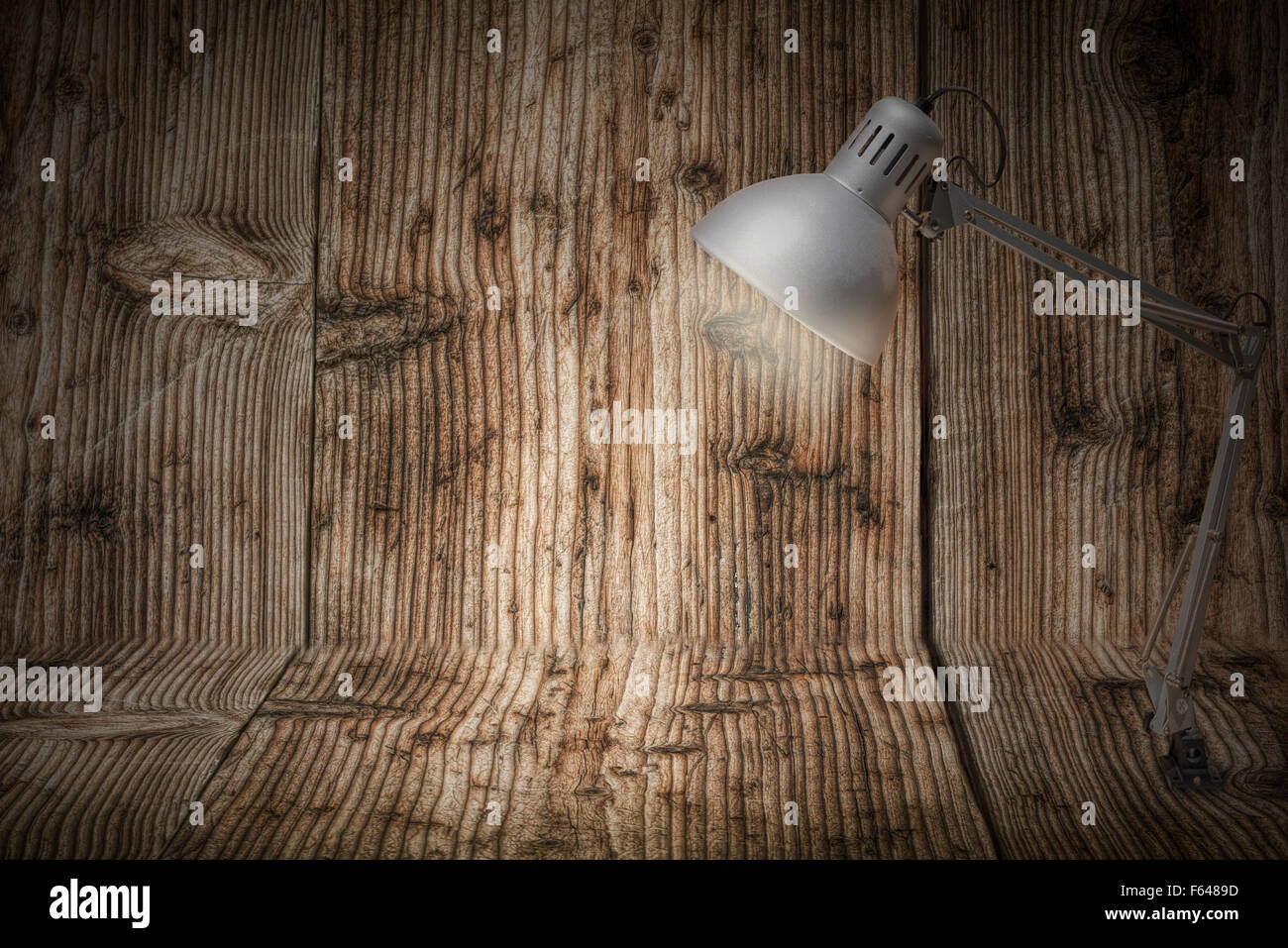 Retro desk lamp on wooden table Stock Photo