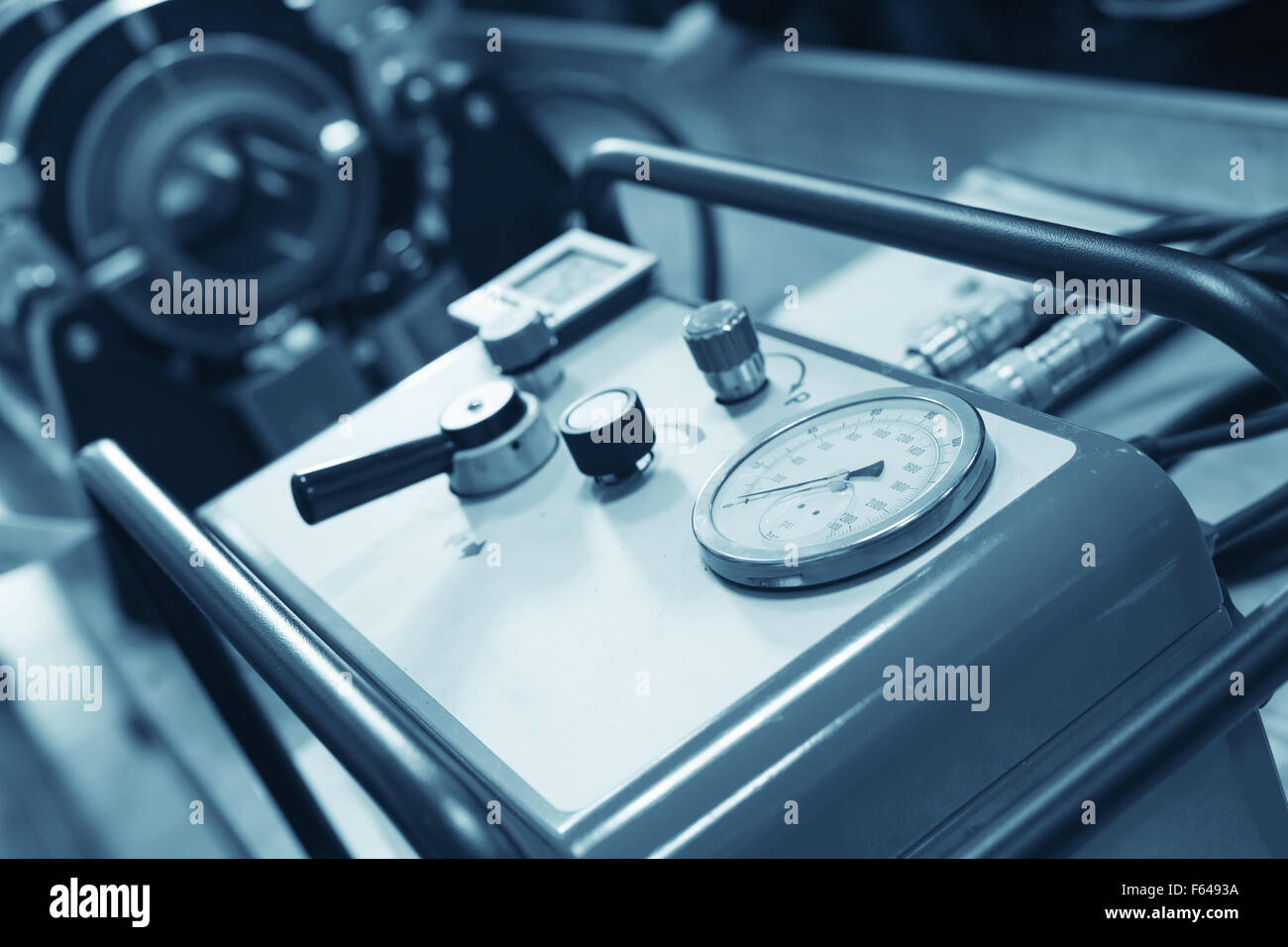Closeup of compressor at workroom Stock Photo