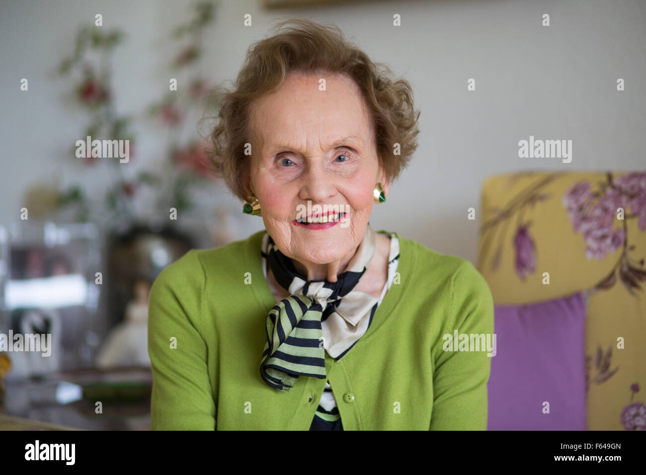 Actress Ysanne Churchman, who played Grace Archer in the BBC Radio serial The Archers'. She is at home in Birmingham, UK. Stock Photo