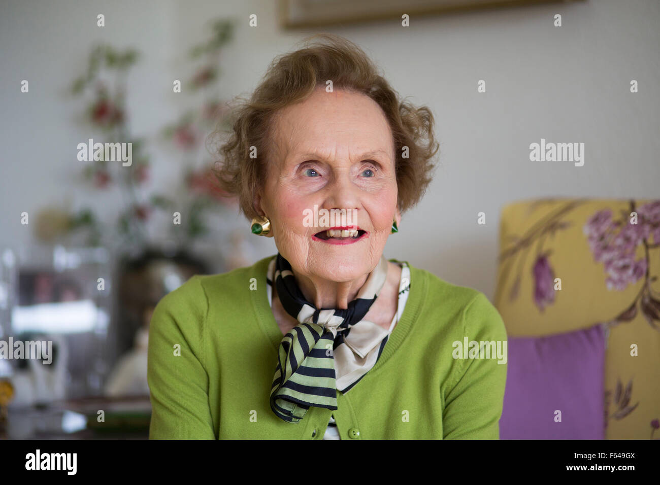 Actress Ysanne Churchman, who played Grace Archer in the BBC Radio serial The Archers'. She is at home in Birmingham, UK. Stock Photo