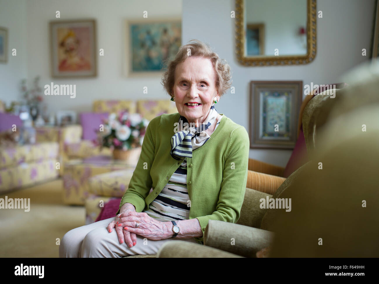 Actress Ysanne Churchman, who played Grace Archer in the BBC Radio serial The Archers'. She is at home in Birmingham, UK. Stock Photo