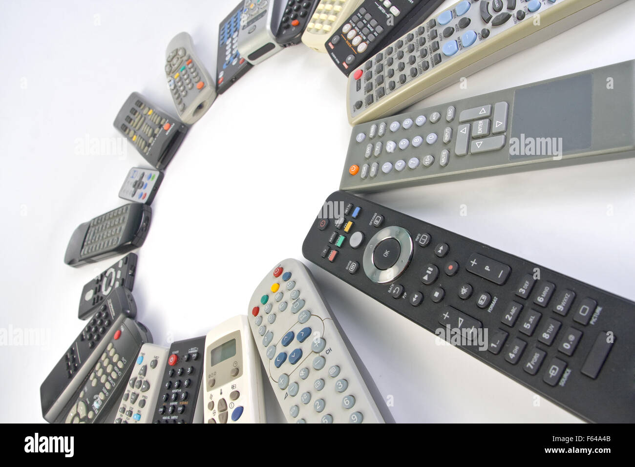 Circle of remote controlers. Diagonal view Stock Photo - Alamy