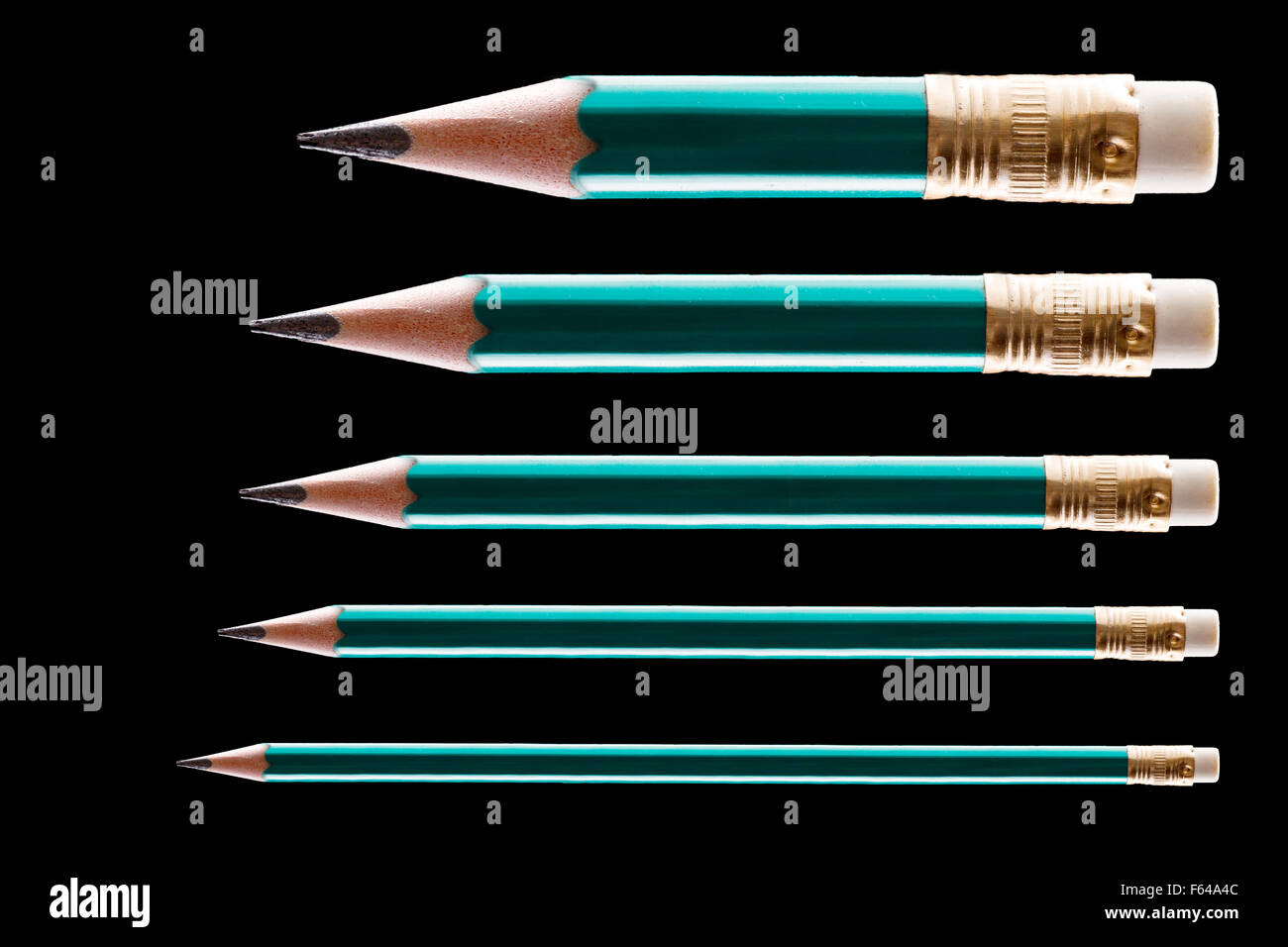 Five pencils on black background Stock Photo