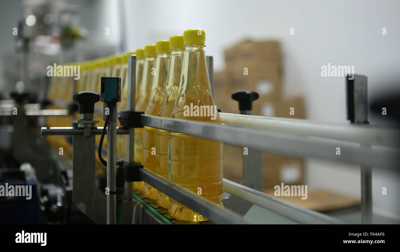 Apple Cider Vinegar Factory, Bottle Stock Photo