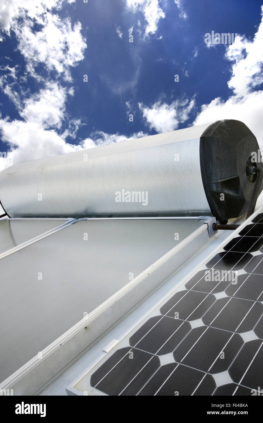 solar hot water panels and electricity panels Stock Photo Alamy