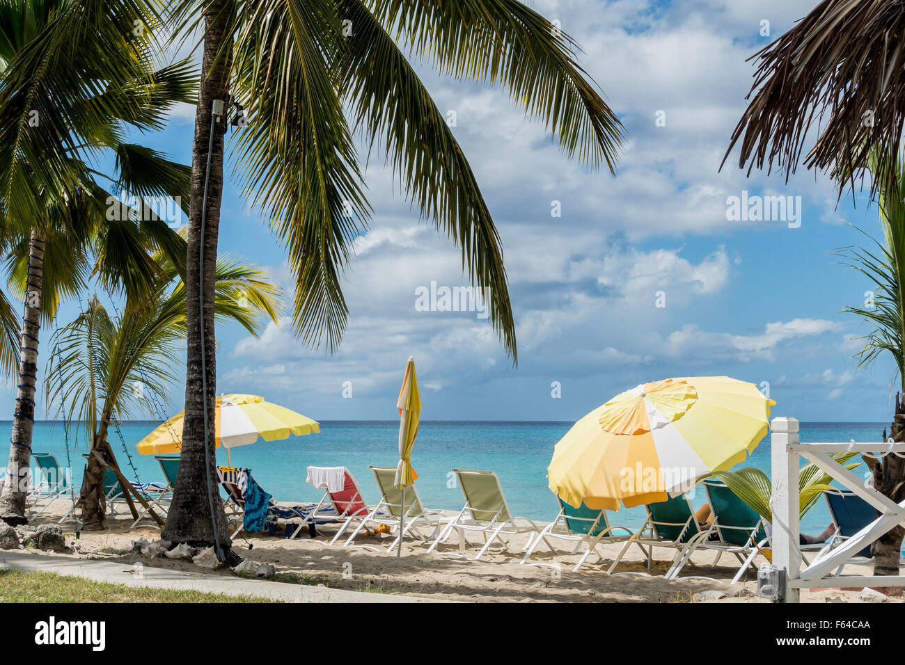 A beach resort on St. Croix, U.S. Virgin Islands looks out on the Caribbean. USVI, U.S.V.I. Stock Photo