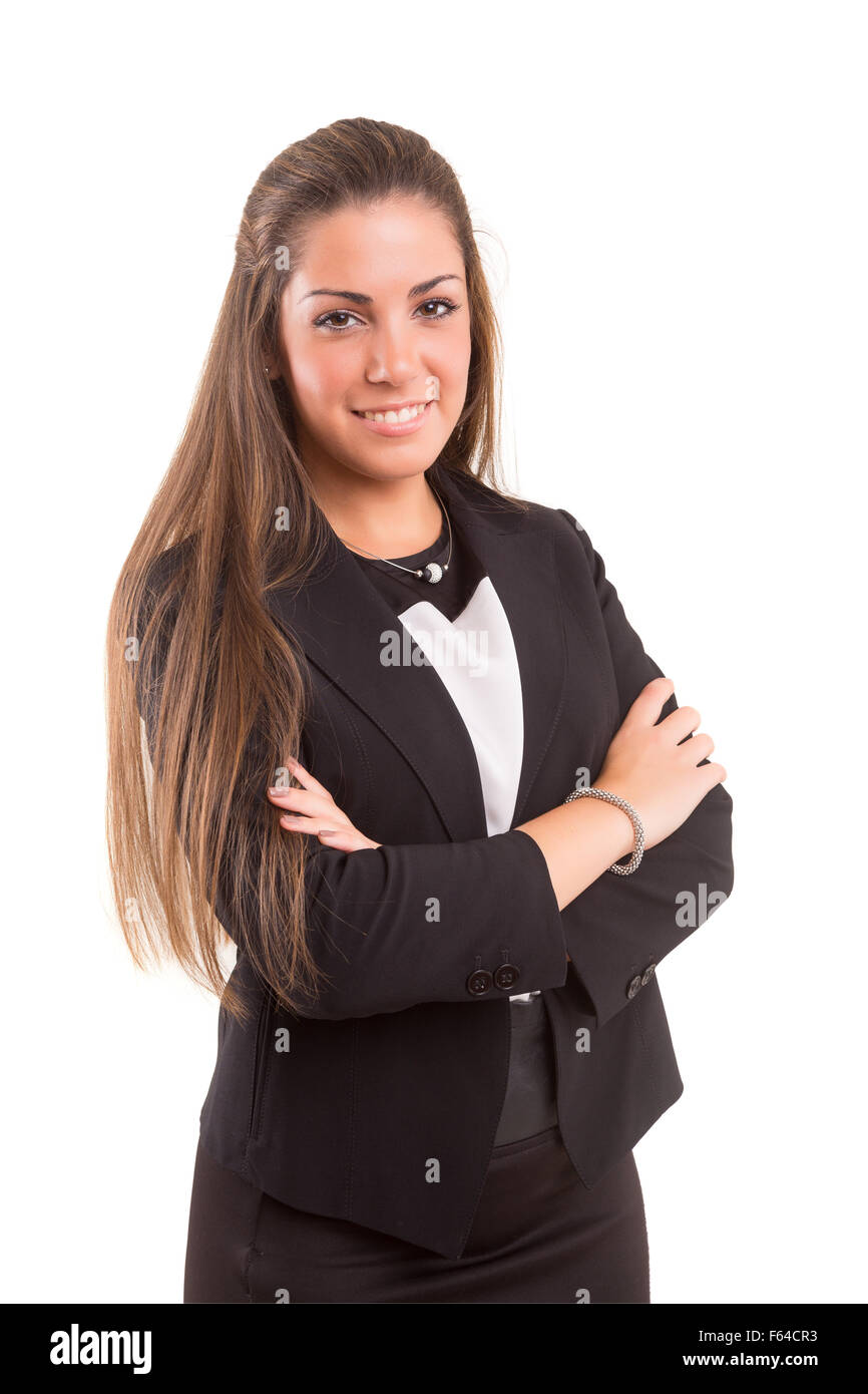 Young beautiful business woman posing isolated Stock Photo - Alamy