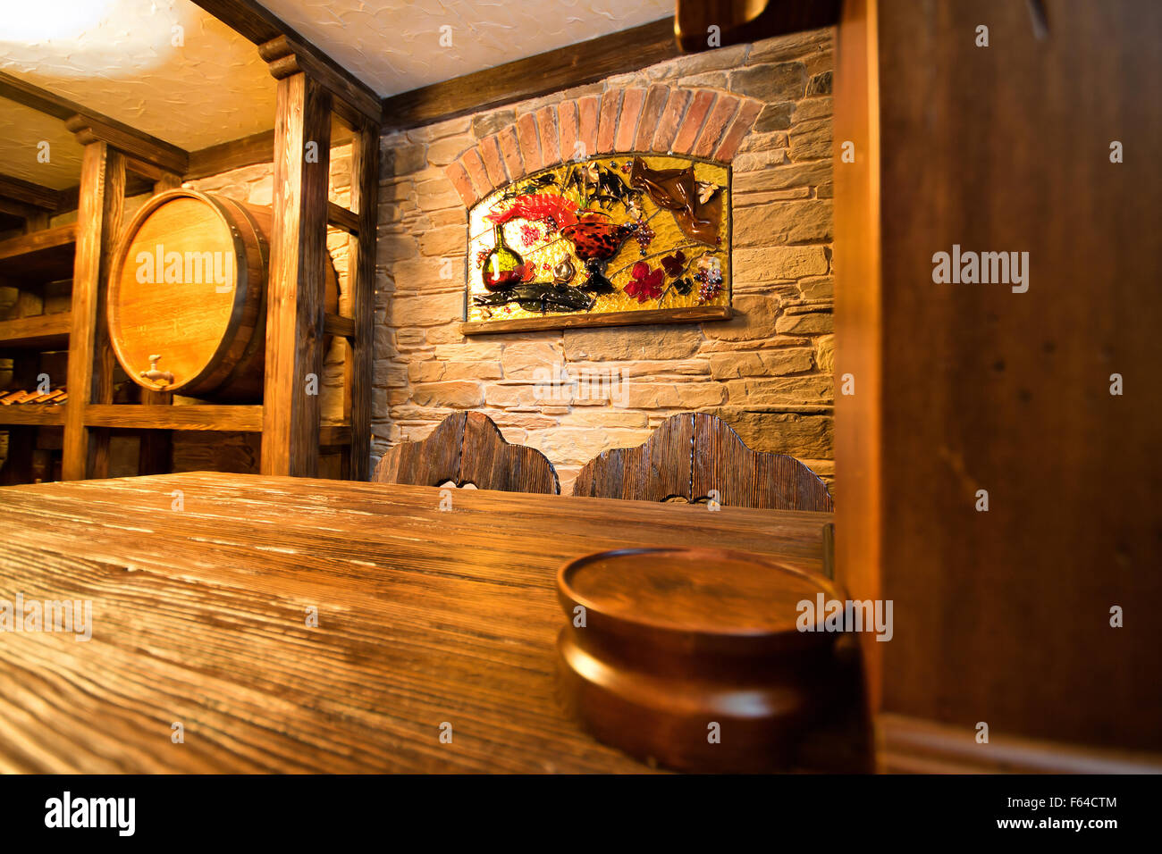 Interior of old wines cellar. Wood decorations Stock Photo - Alamy