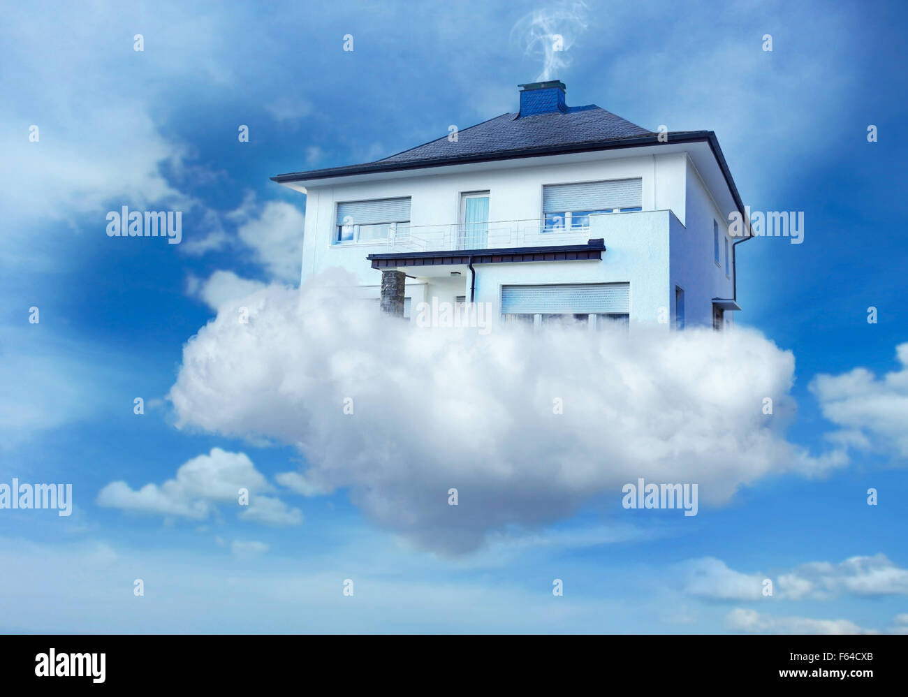 House standing on the cloud hovering in the sky Stock Photo - Alamy