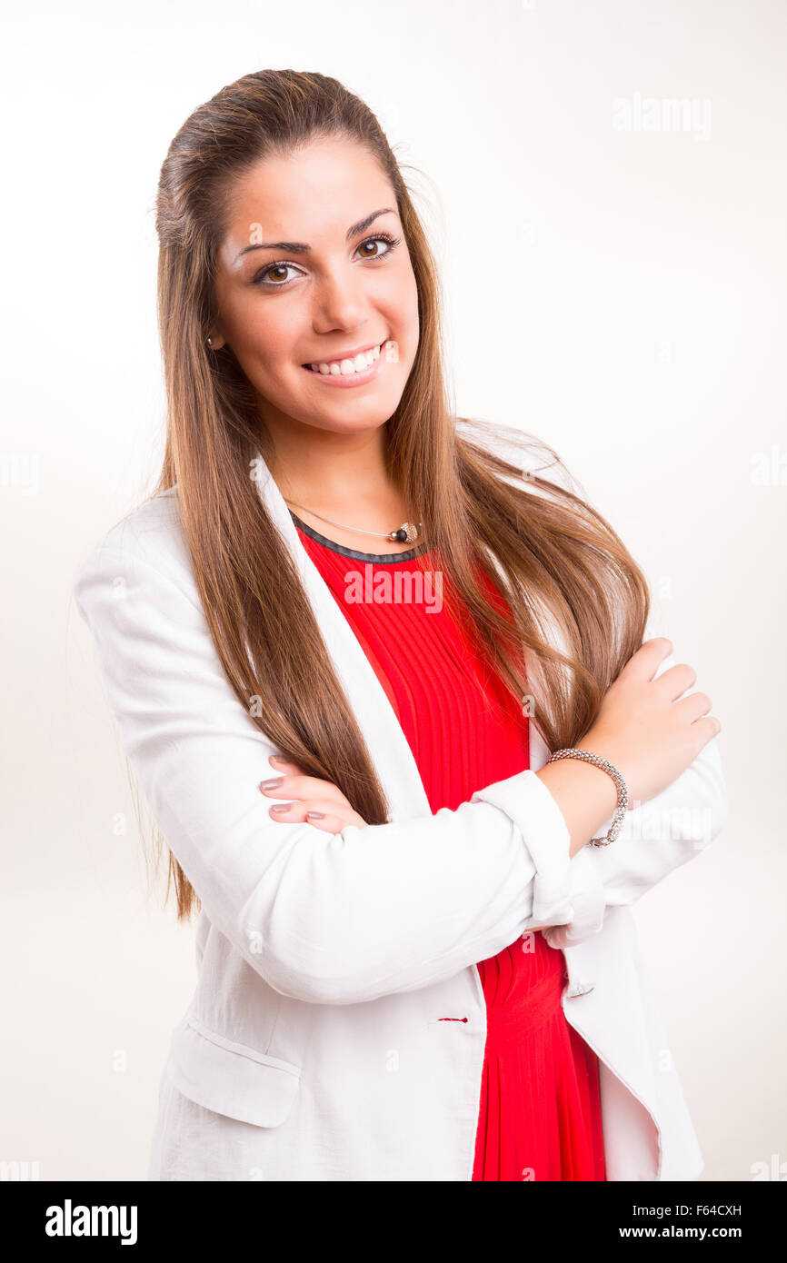 Young beautiful business woman posing isolated Stock Photo - Alamy