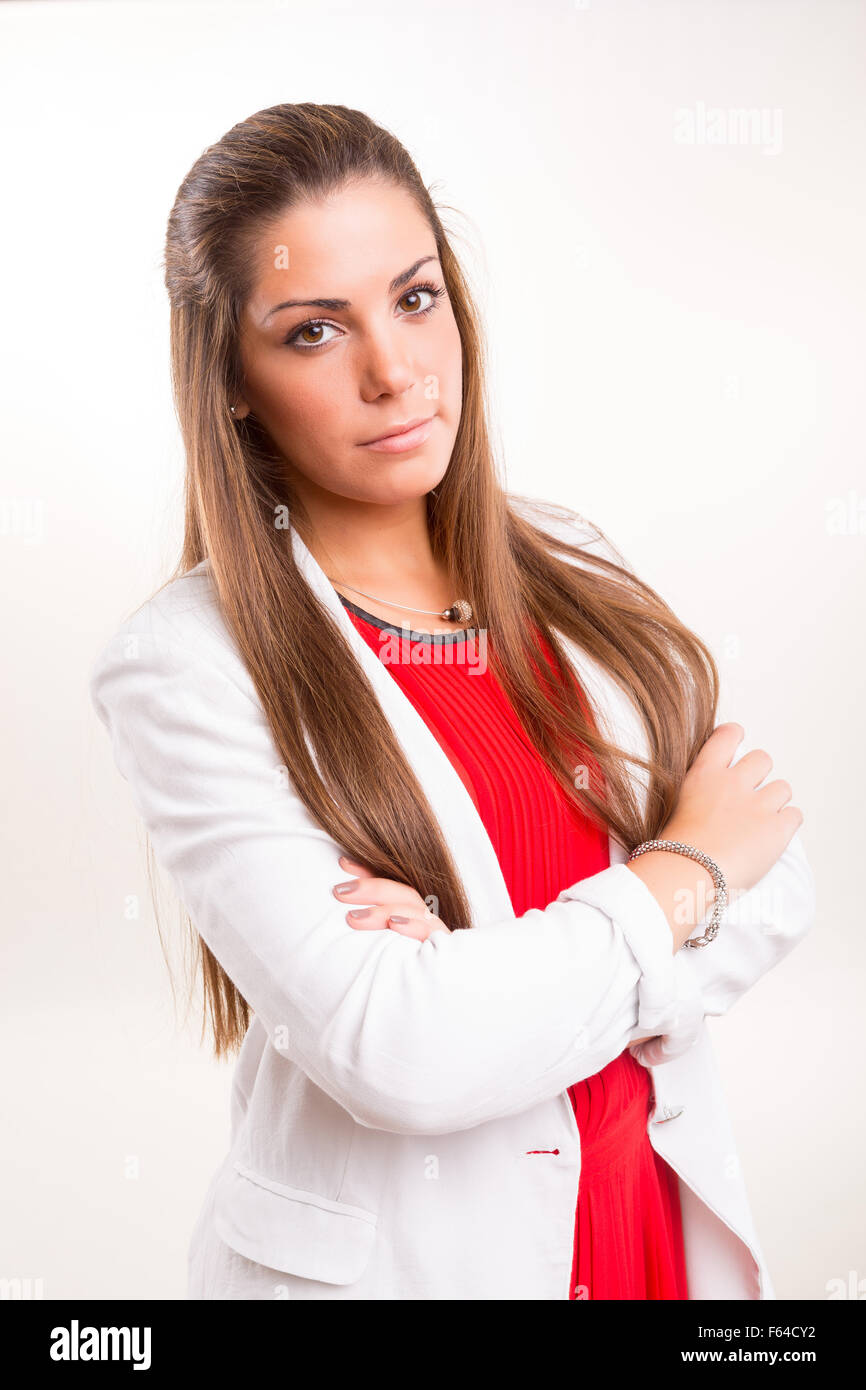 Young beautiful business woman posing isolated Stock Photo - Alamy