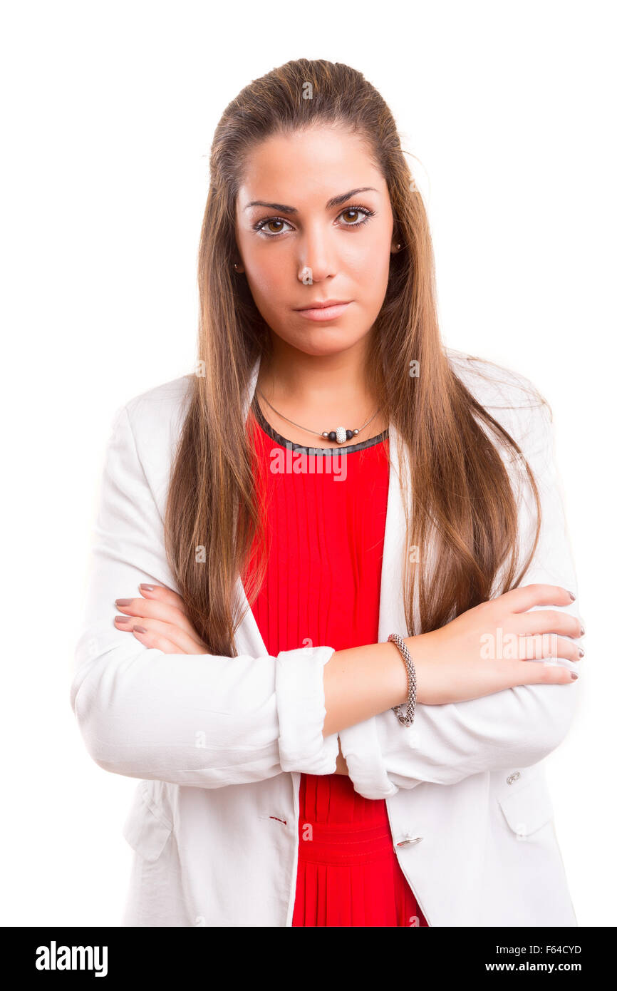 Young beautiful business woman posing isolated Stock Photo - Alamy