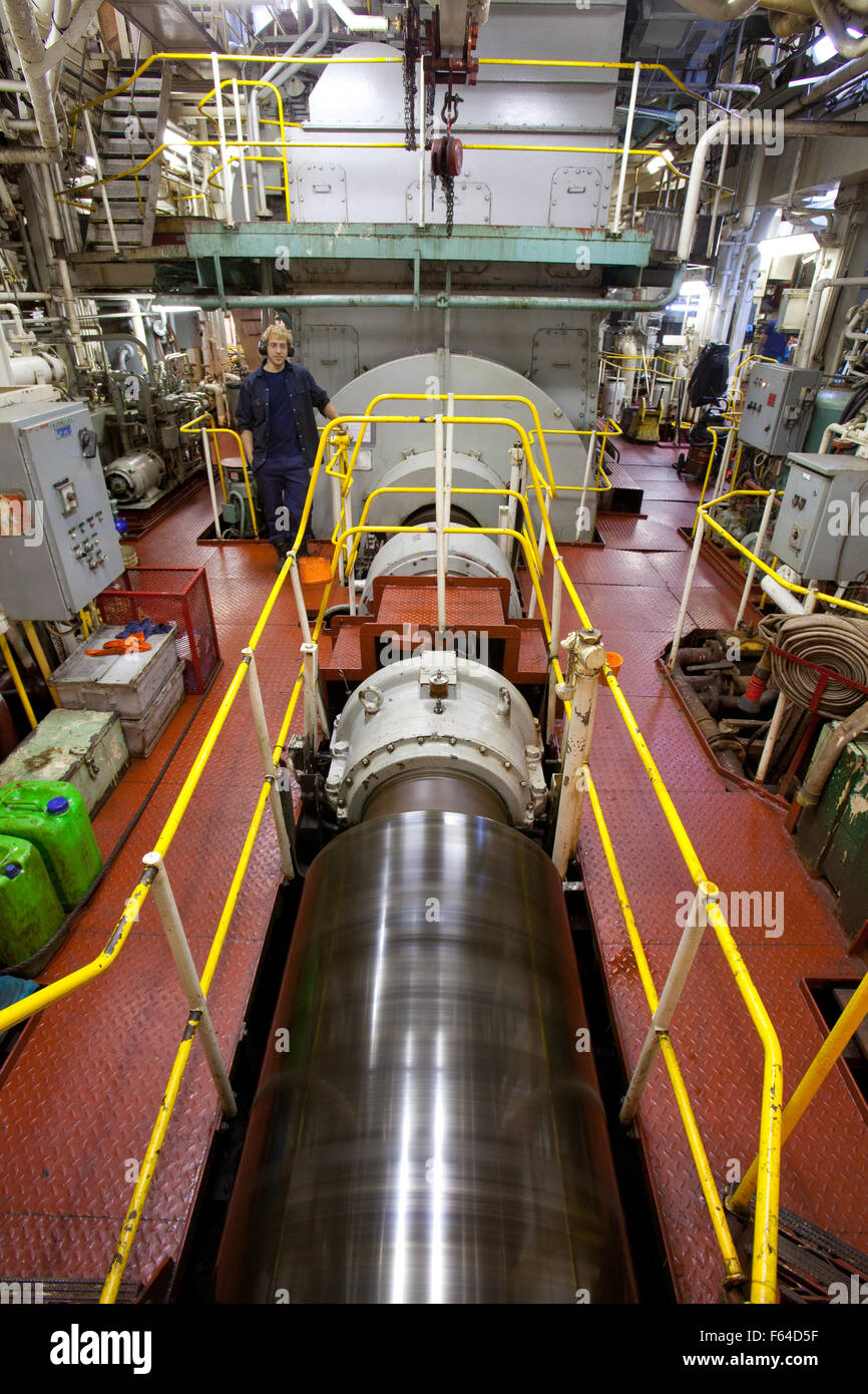 on a Laker Ship on the Great Lakes at night engine room