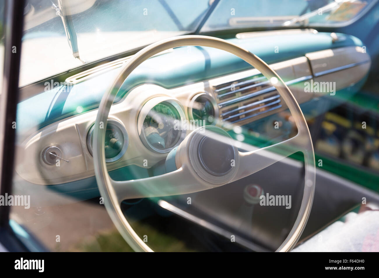 Rudder of vintage car close up Stock Photo - Alamy
