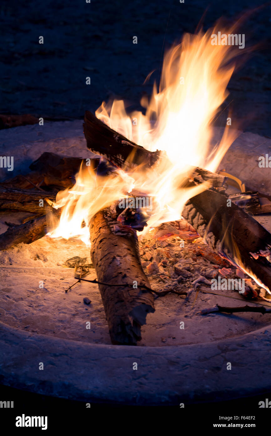 Fireplace while camping on an African Safari in Botswana. Stock Photo