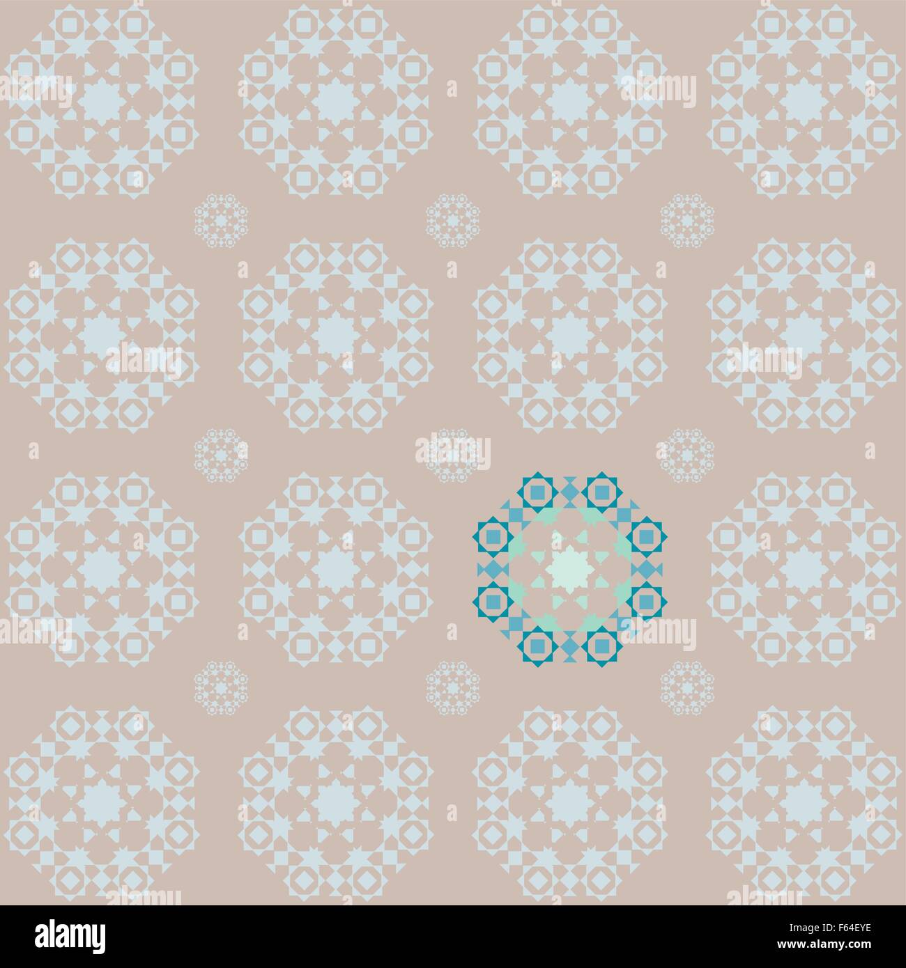 Retro snowflake style seamless wallpaper in brown and blue tones with a stand out section Stock Vector