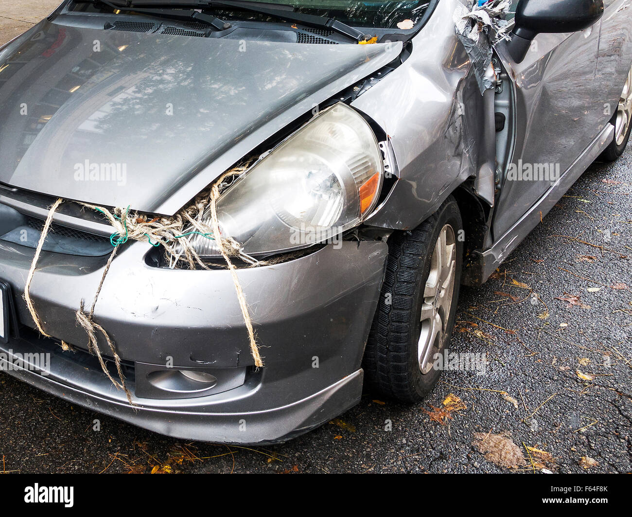 automobile car patched up after accident Stock Photo