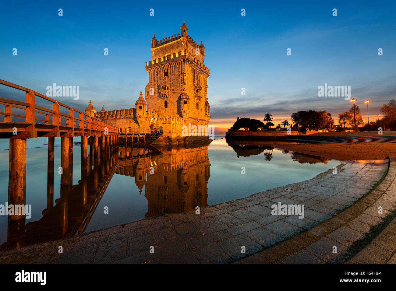 Belem Tower in Lisbon at sunset Stock Photo Alamy