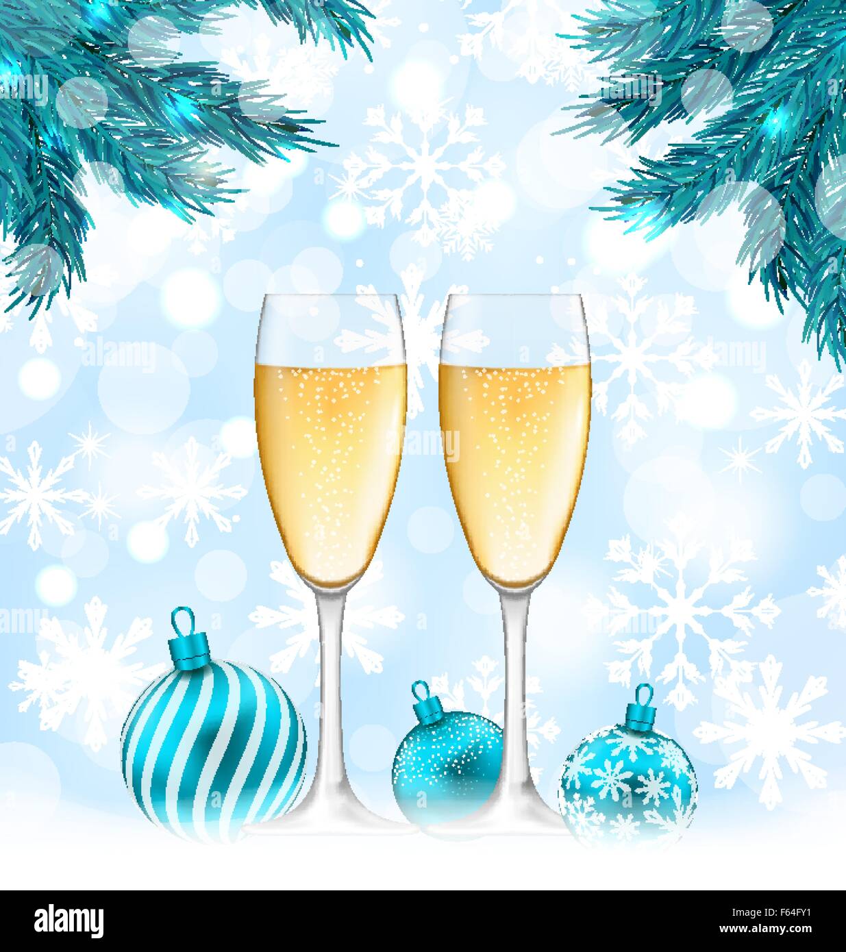 Merry Christmas Background with Glasses of Champagne Stock Vector Image ...
