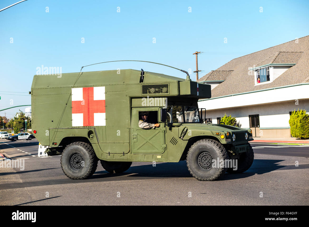 A Hummvee based ambulance at the 2015 Modesto California Veterans Day Parade Stock Photo