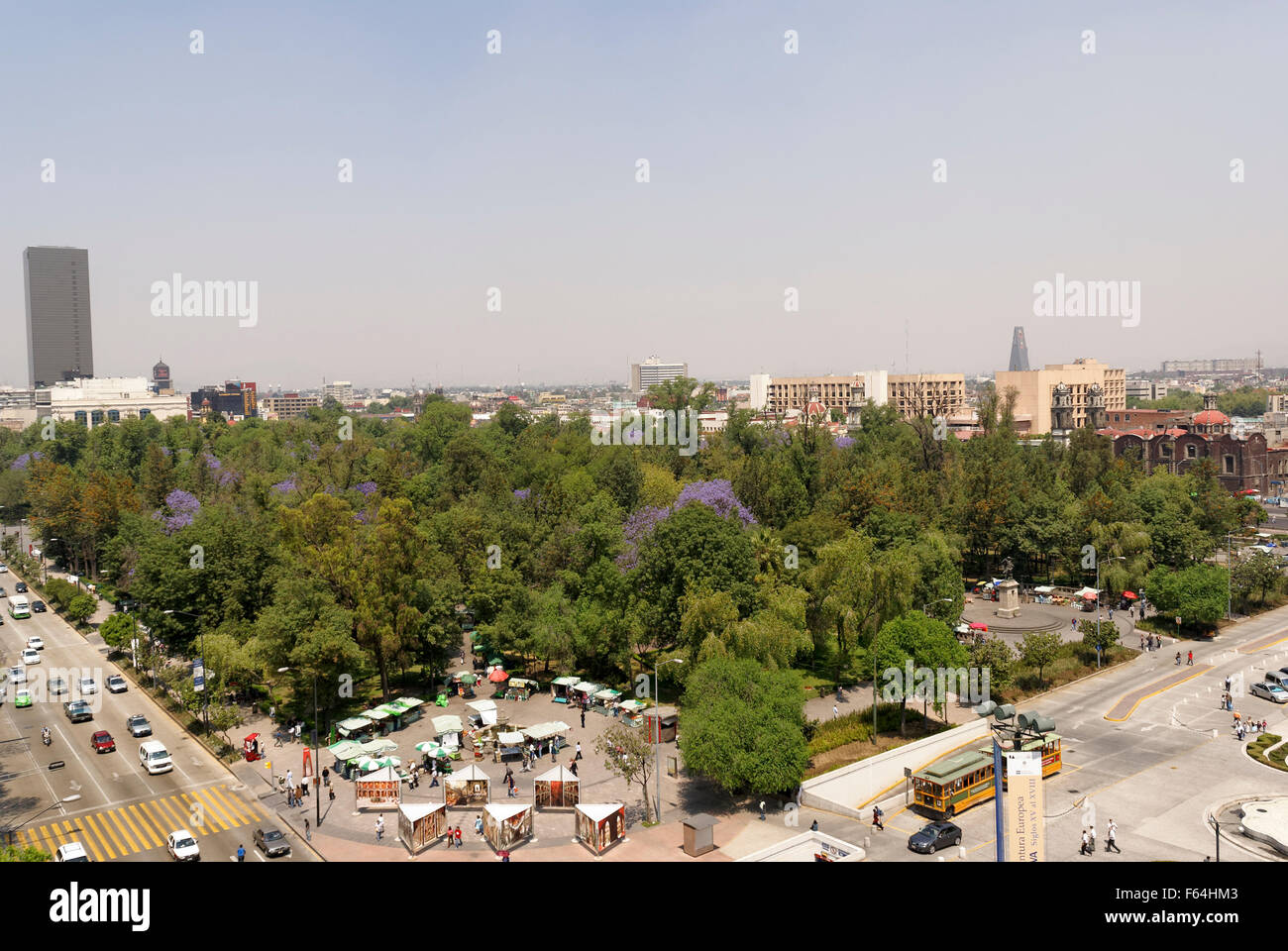 View of outdoor market and the Alameda Central park from above, Mexico City Stock Photo