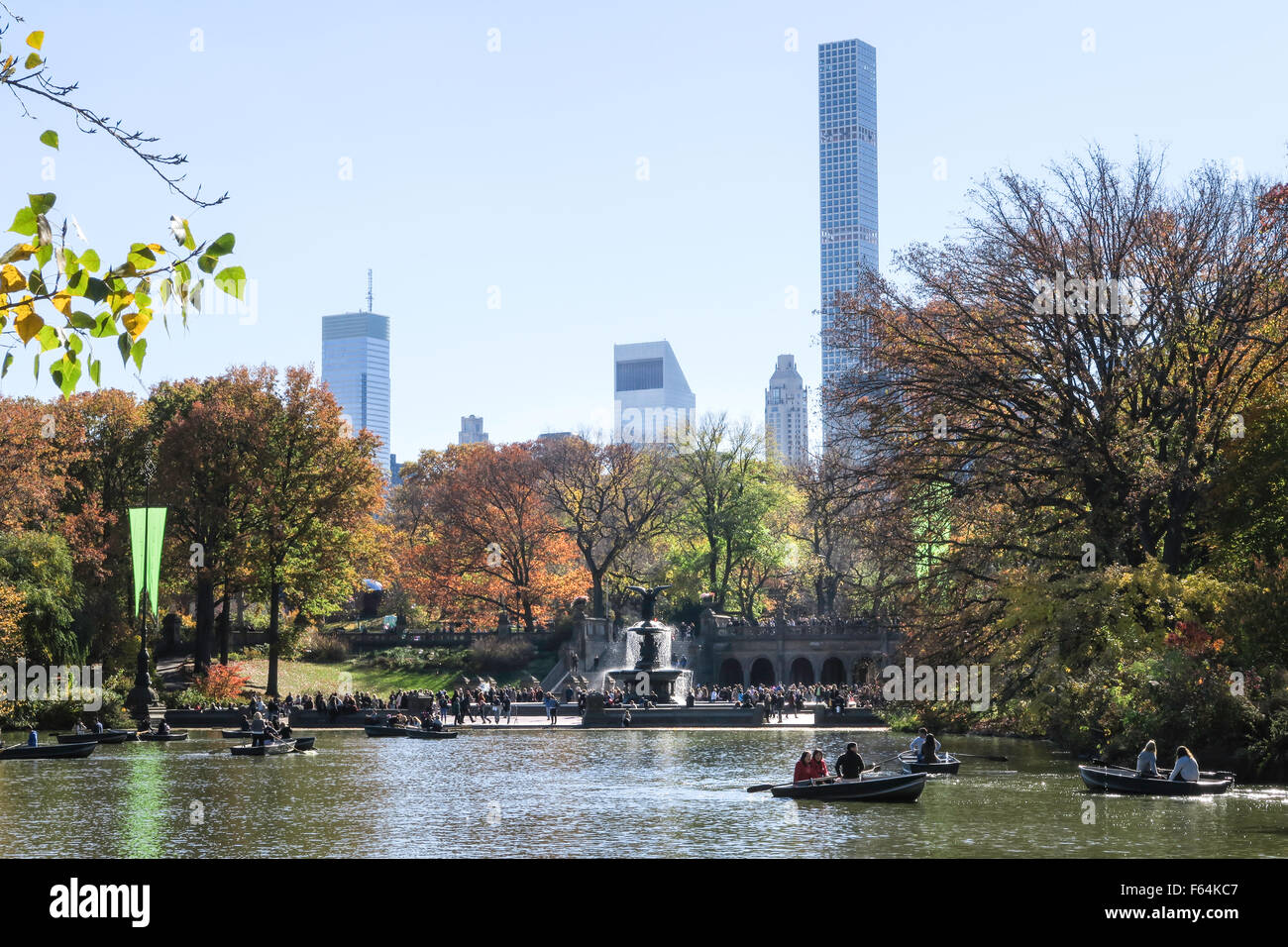 Central Park with 432 Park Avenue in background, NYC, USA Stock Photo